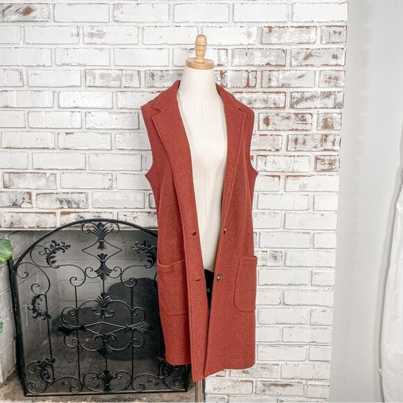 Cynthia Rowley Rust Burnt Orange Wool Blend Longline Duster Trench Vest M - Picture 6 of 10